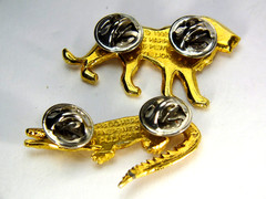 Vintage GG HARRIS Gold Plated Fine Pewter Pins #600 Alligator & #493 Lion
