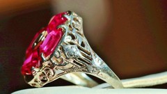 14k white gold ring 2.50ct lab created ruby sz 3.5 antique handmade 2.33gr N3331