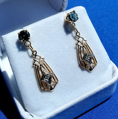 Original REAL SAPPHIRE DIAMOND Deco Earrings Gatsby era Vintage Dangles 14K GOLD