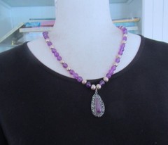 STERLING & AMETHYST MEXICO PENDANT & NECKLACE, 22 INCHES, 8.5MM WIDE, 49 GRAMS