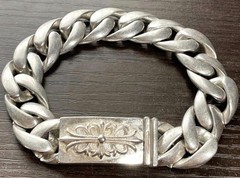 Heavy ~80g Floral Cross ID Bracelet 8.5in Chunky Silver Tone Vintage Gothic