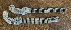 Set Of 2 Woman’s Vintage Wide 6 Row Silver Metal Rhinestone Bracelets With Bow