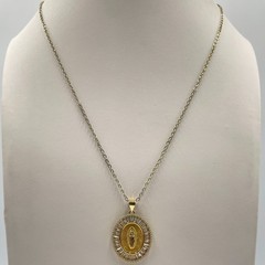 Vintage Y2K Gold Tone Virgin Mary Our Lady of Guadalupe Crystal Halo Necklace