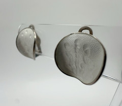 VTG Einar Modahl Norway Sterling Silver White Enamel Clip-On Earrings 5.7g #gcc