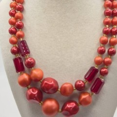 Red and Orange Vintage Mid-Century Japan Glass Bead Choker Necklace