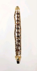 Vintage Hobe Bronze Glass Bead Black Orange Art Glass Goldtone Bracelet