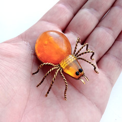 Vintage Spider Brooch Amber Color Resin. Made in the USSR