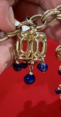 RARE VTG NAPIER GOLD TONE 5 CHARM FAUX LAPIS MINT DBL LINK CHARM BRACELET 7.5”