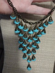 VNTG rare sign Gerard Yosca Faux Turquoise Adjstbl Bronze Tone filigree Necklace