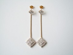 Earrings Studs Jewelry Stones Clear Long Square Gold Tone 4.7 g/Length 6.2 cm
