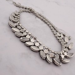 Vintage Smoky Gray Black Marquise Rhinestone Silver Tone 15 1/2″ Choker Necklace