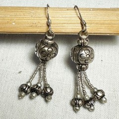 VTG 925 Sterling Silver Filigree Circle Thai Ornament Tassel Earrings Drop 4.5cm