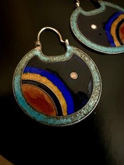 925 Sterling Cloisonné Enamel Disc Hoop Earrings Shashi Double Sided 10.6g