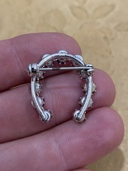 Vintage Silver 835 Signed Art Deco Iris Crystal Glass Brooch Pin