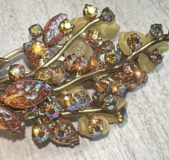 Rare Beau Jewels Unsigned AB Floral Spray 3.25”Lx 1.5” W Brooch