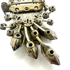 Vintage gold tone jonquil yellow topaz orange brown glass rhinestones brooch