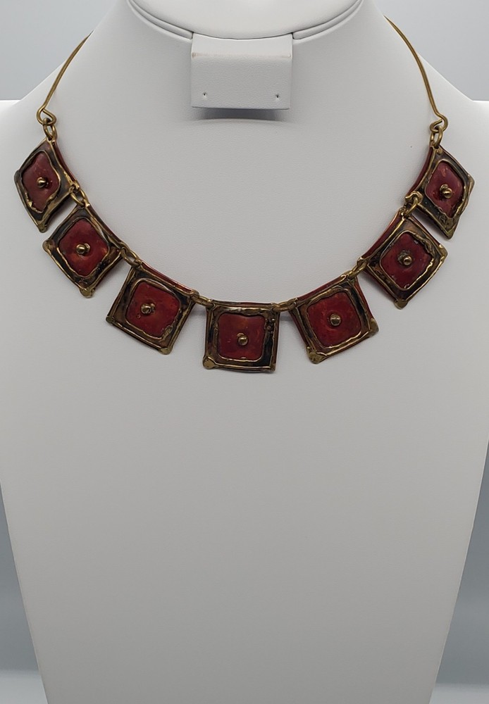 Vintage Enamel Copper Mixed Metals Necklace