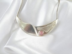 Vintage Sterling Silver 925 Artisan Modernist Rhodochrosite Slide Necklace