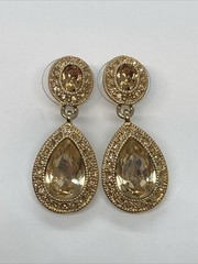 Signed Carol Lee CRYSTAL Faux Rhinestones Dangle Chandelier Earrings