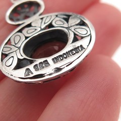 925 Sterling Silver Vintage Real Smoky Quartz Floral Scroll Oxidized Pendant