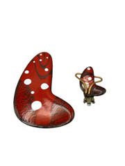 MATISSE 1950’s Vintage Red White Enamel Copper Earring & Brooch Parts Lot Of 2