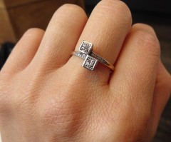 Art Deco Twin Lab Created Diamond Wedding Ring 925 Sterling Silver Size US7