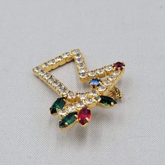 Vintage Prong Rhinestone Reindeer Brooch Gold tone Christmas 1.5″