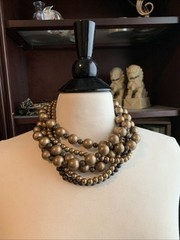 Vtg Wood Bead Bronze/Brown Multi Strand Choker. Unique Piece. 1 Repair, See Pics