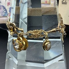 Custom Vintage Gold Filled Pocket Watch & Mesh Chain Bracelet w Charms & Regalia