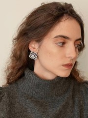Luxury Blue Sapphire Flower Clip On Earrings Vintage Inspired Rhinestone Jewelry