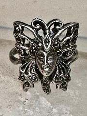 Butterfly ring Lady Face Art Deco size 6 marcasites sterling silver band women