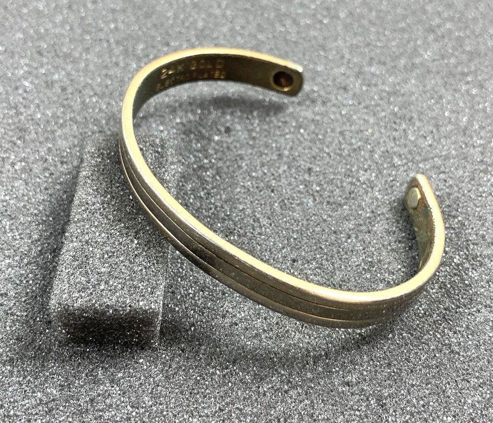 Vintage 24K Yellow Gold Electroplated Cuff Bracelet w/ Magnet 7.25”