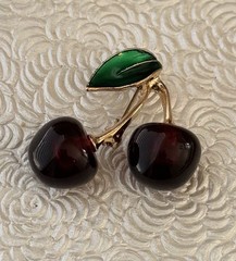 Vintage style Cherry brooch enamel on metal