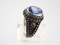 Vintage Sterling Silver Oval Cut Sapphire Ring 925 Size 6 Weighs 5.7g Dot Trim