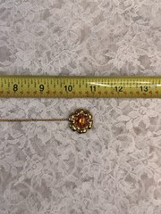 Vintage Linc 12k Gold Filled Double Flower W/ Orange Amber Stone Brooch Pin