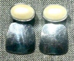 Modernist Signed Sterling And Faux Pearl Drop Post Earrings Taxco Mexico 13 G