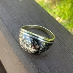 Vintage Soviet USSR 875 Silver Kubachi Niello Gilt Ring Hand Carved Ornate Band