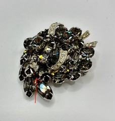 Vintage Weiss Smoky Gray Rhinestone Brooch Pin and Earrings Signed Beautiful