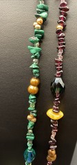 Vintage Amber Garnet Malachite Pearl Crystal Lamp Works Bead Necklace Orig $150