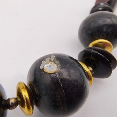 Vintage Mid-Century Modern Necklace Black Red Bead Maximalist Boho 25″
