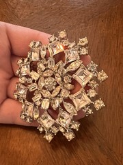 Vintage Bogoff Clear Rhinestone Snowflake Statement Brooch Silver Tone Signed!