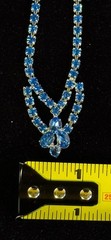 Vintage KARU Blue Rhinestone V Design Silver Tone Choker Necklace Signed 17”