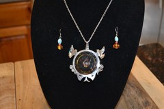 ONE OF A KIND, CUSTOM MADE .925 STERLING SILVER AND AMBER NECKLACE AND EARINGS.