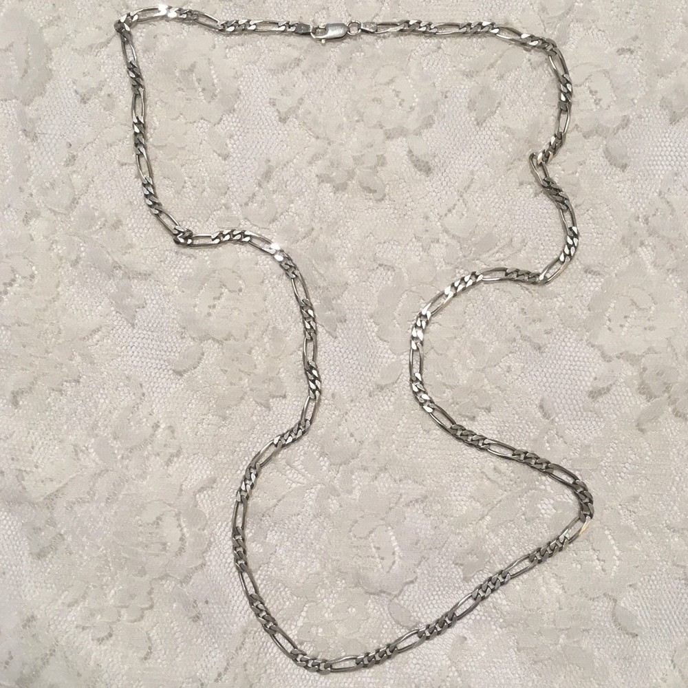 Vintage Sterling Silver Figaro Chain Necklace Italy 925 29″ layering statement