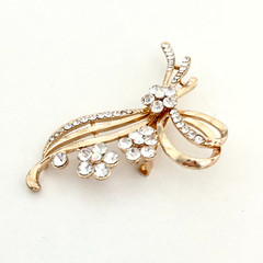 Ladies Clear Rhinestone AB Flower Plant Gold Tone Sparkly Brooch Pin