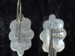 Sterling Silver 925 Mexico Foil Fire Opal Earrings Marquise Dangle MRC Maker Mar