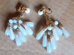 Vintage Opaline Glass Dangle Clip Earrings (R)