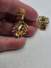 Vintage Olive Marquis & Aurora Borealis Rhinestone Brooch And Earrings Demi…