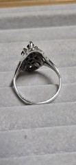 Vintage Art Deco Sterling Silver Marcasite And Garnet Marquise Shape Ring Sz 7