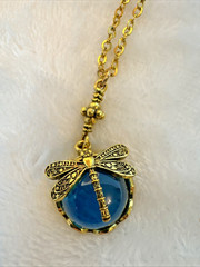 Gold Chain Minimalist witchy boho Blue glass crystal dragonfly Pendant Necklace